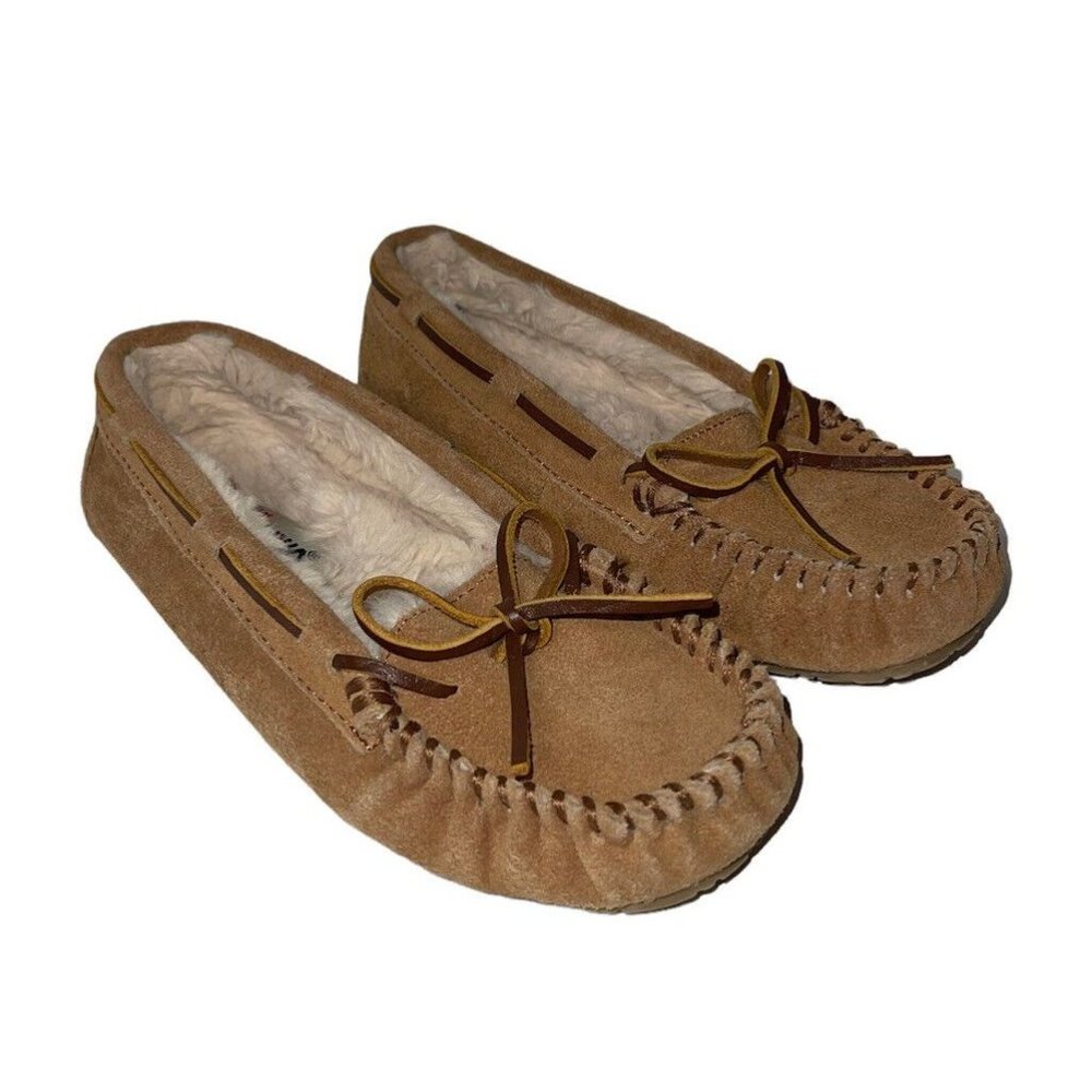 Minnetonka Jr. Trapper Moccasin Slippers 4036 Size 6 Tan Suede
